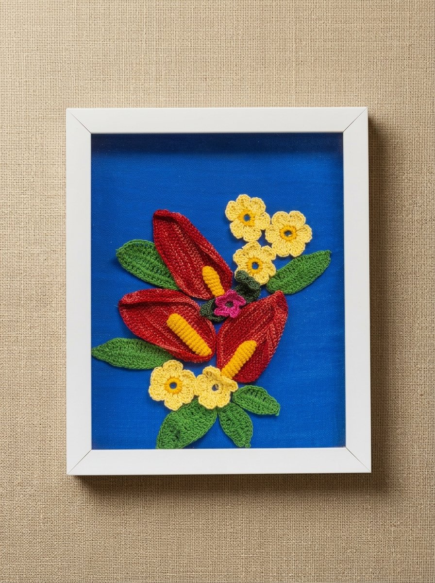 Anthurium and Daisy Crochet Wall Art