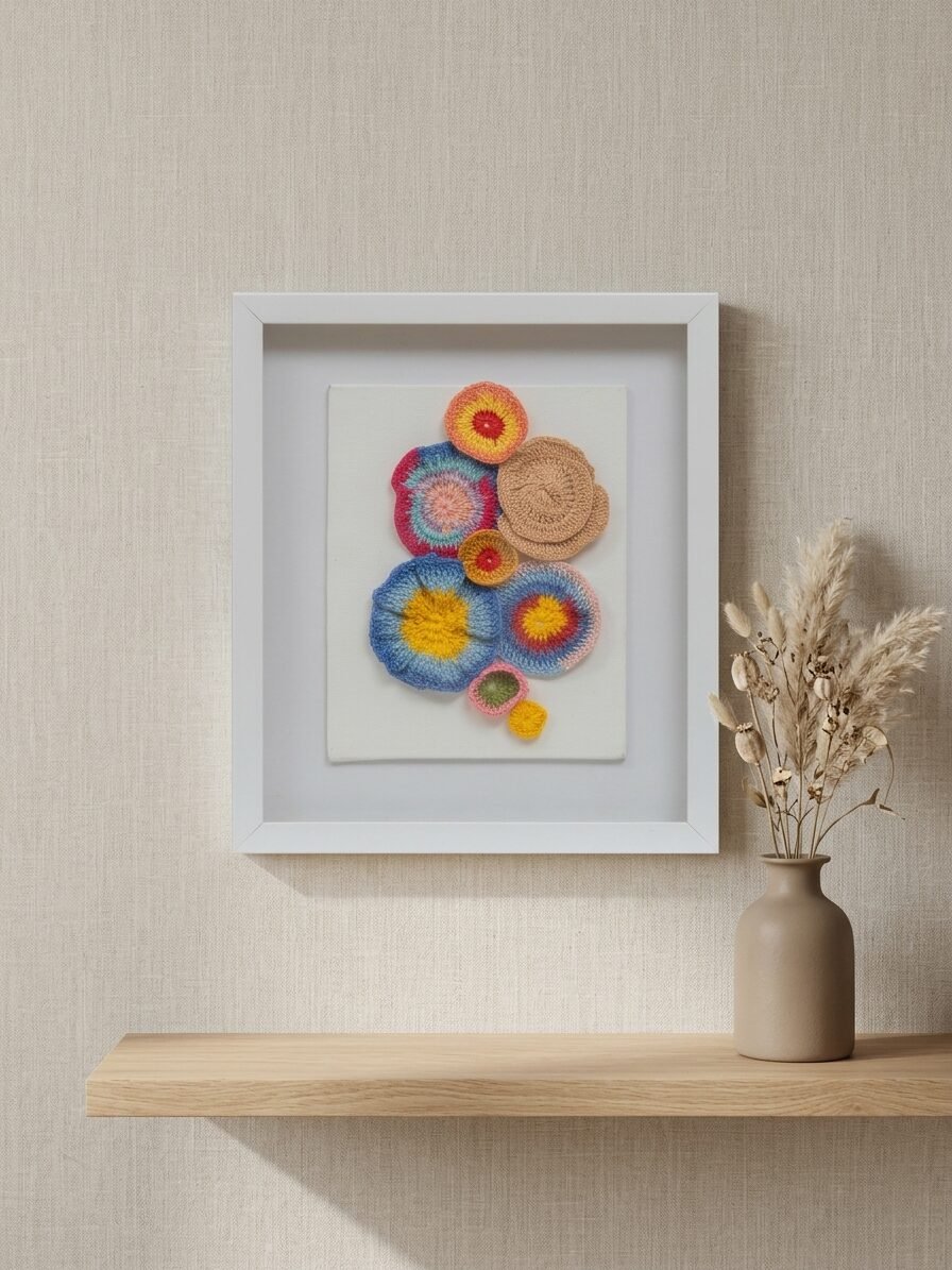 Handmade abstract artwork showcasing layered circles and creative contemporary design