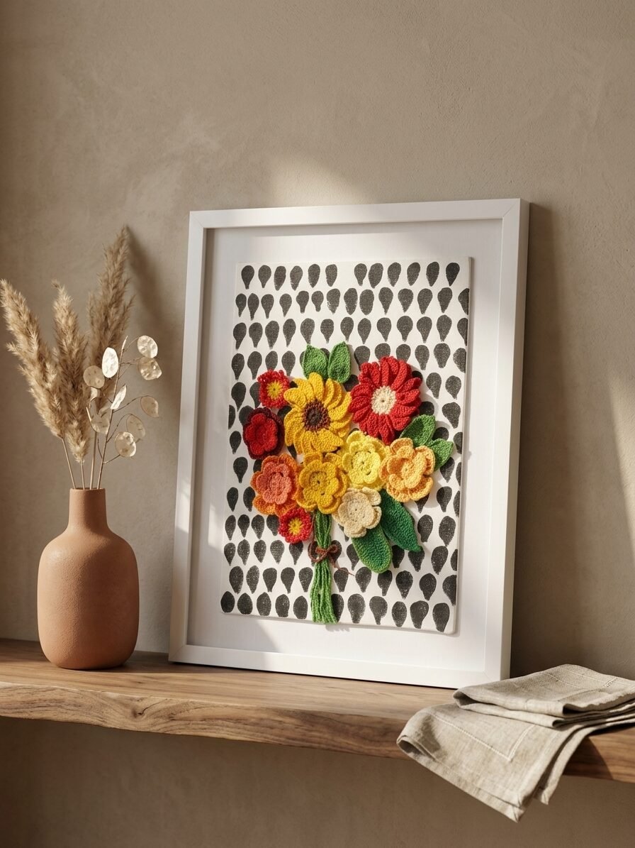 Handmade floral artwork showcasing a beautiful bouquet with natural beauty