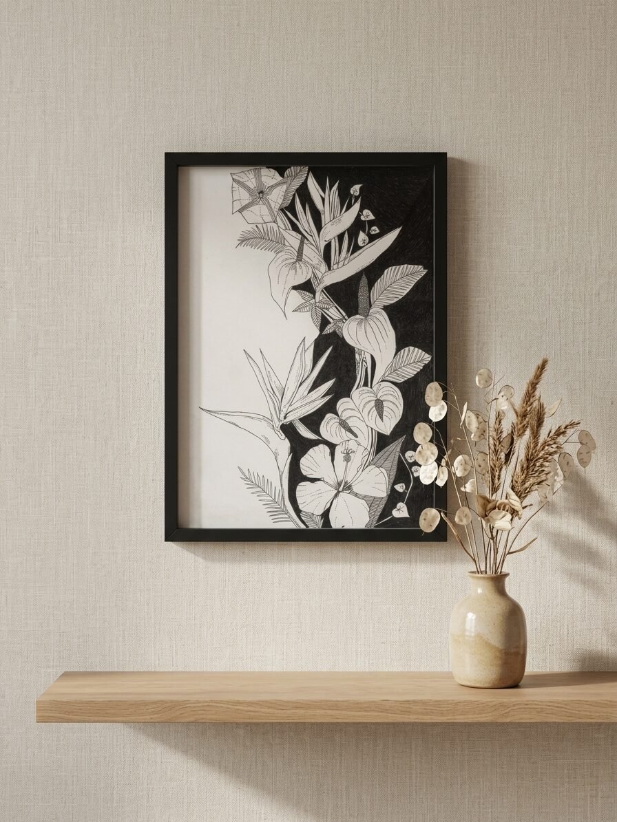 Handmade botanical artwork showcasing elegant plants and floral elements