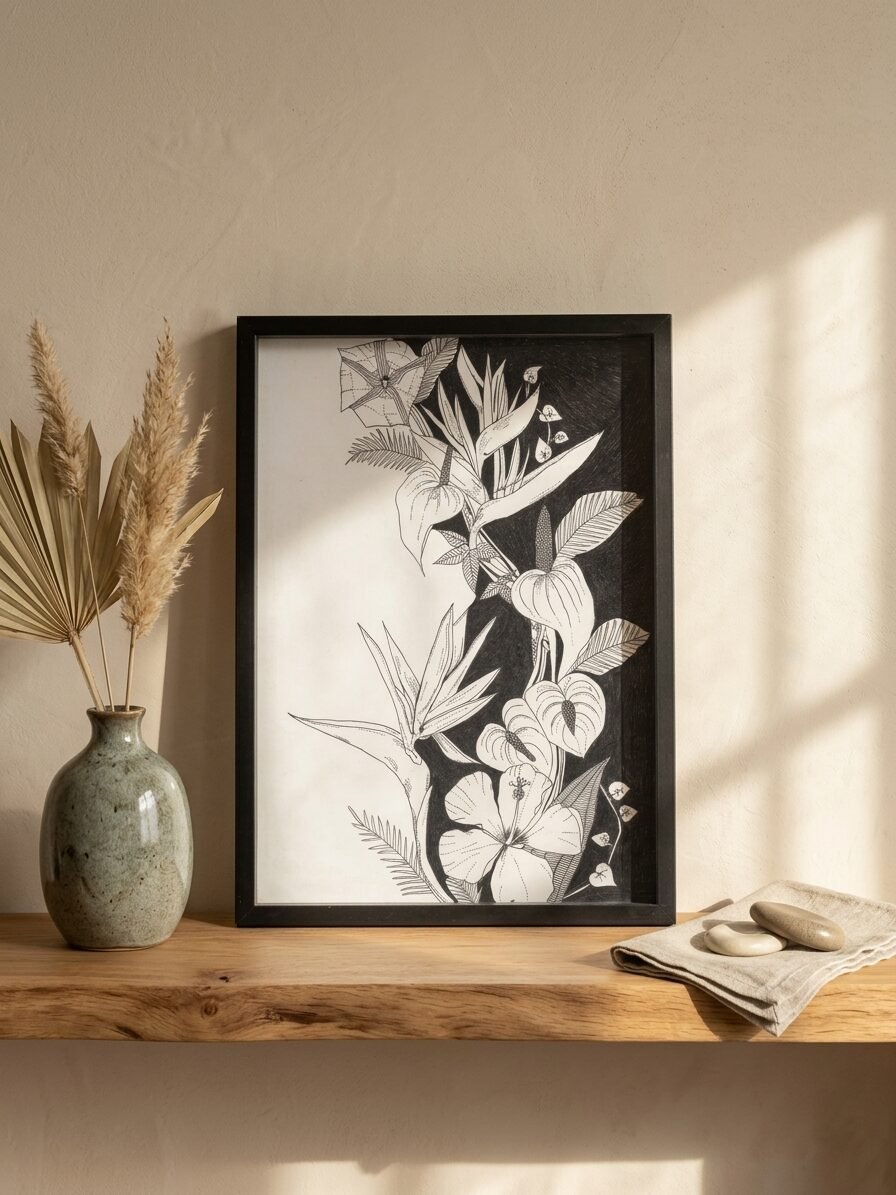 Botanical Harmony artwork featuring flowers, leaves, natural patterns, and artistic details