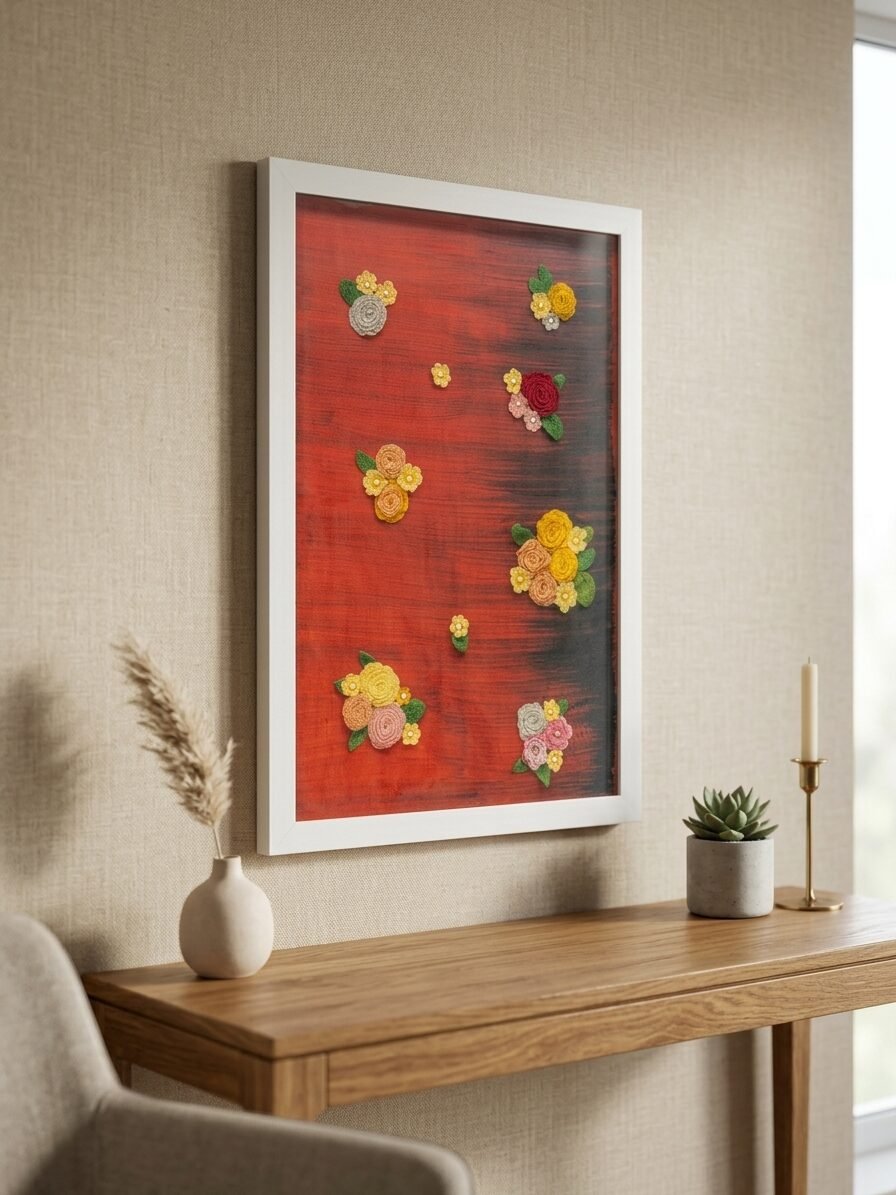 Creative flower illustration featuring crimson colors, petals, and botanical beauty