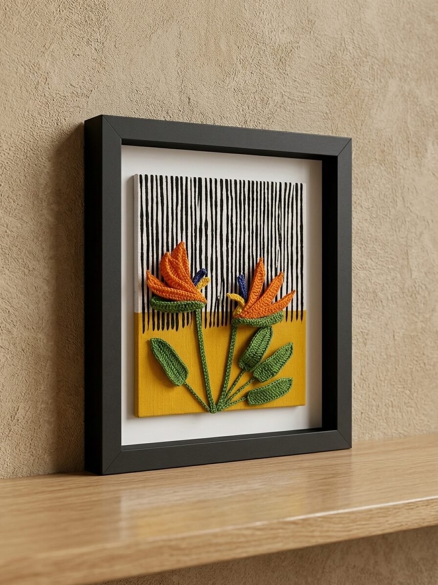 Creative botanical illustration featuring vibrant tropical blooms and elegant patterns