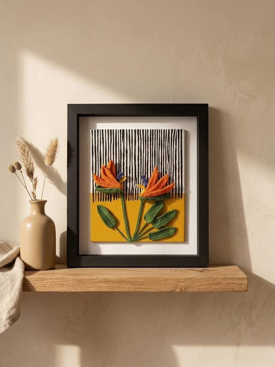 Handmade tropical floral artwork showcasing Bird of Paradise flowers and natural beauty
