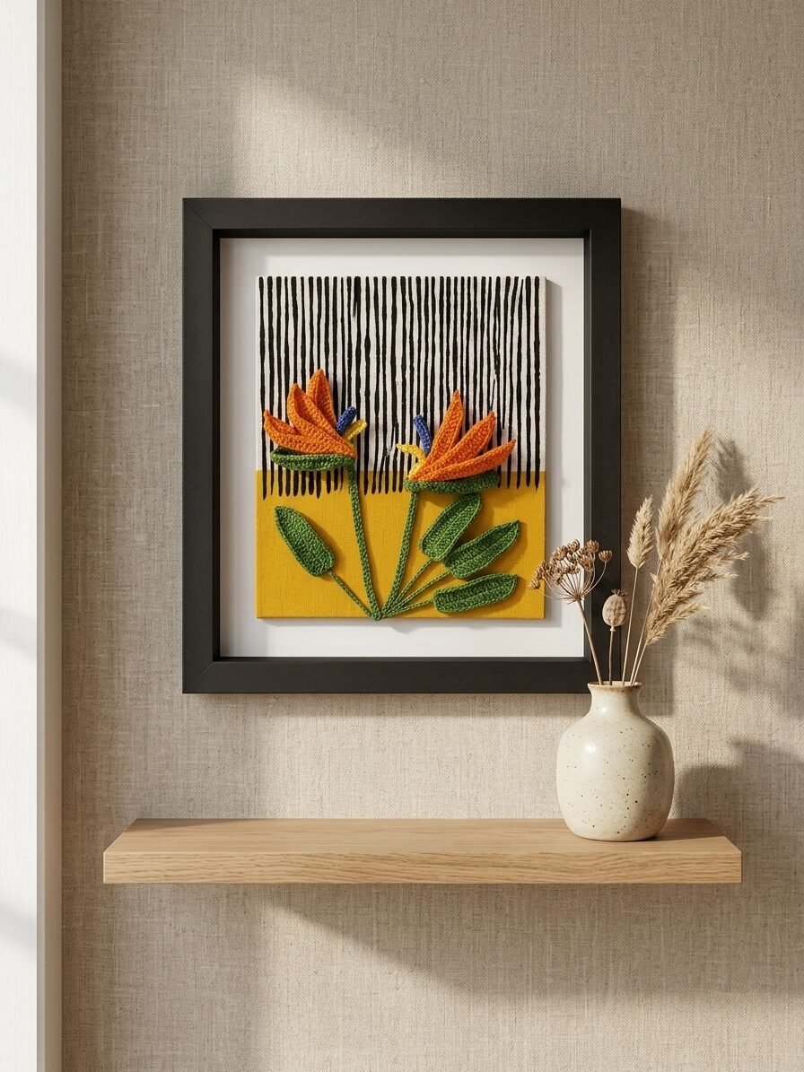 Bird of Paradise artwork featuring exotic tropical flowers, botanical elements, and artistic details