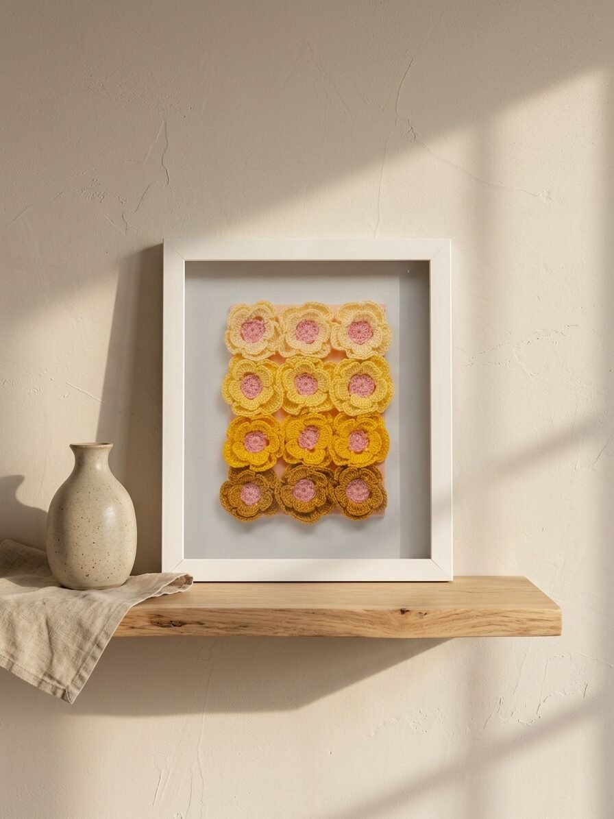 Buttercup Glow artwork featuring yellow flowers, floral patterns, and warm artistic details