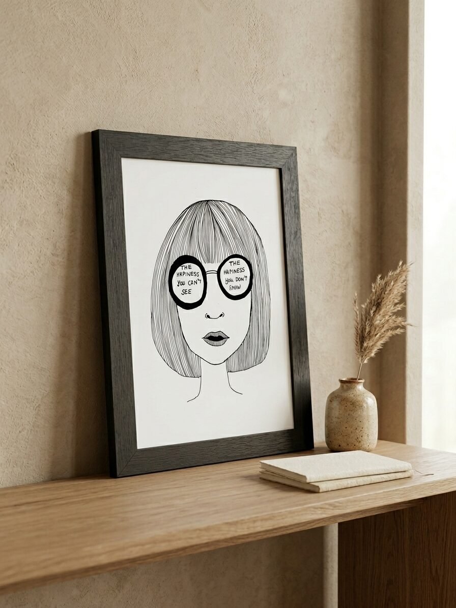 Creative illustration featuring a lens, photography themes, and artistic details