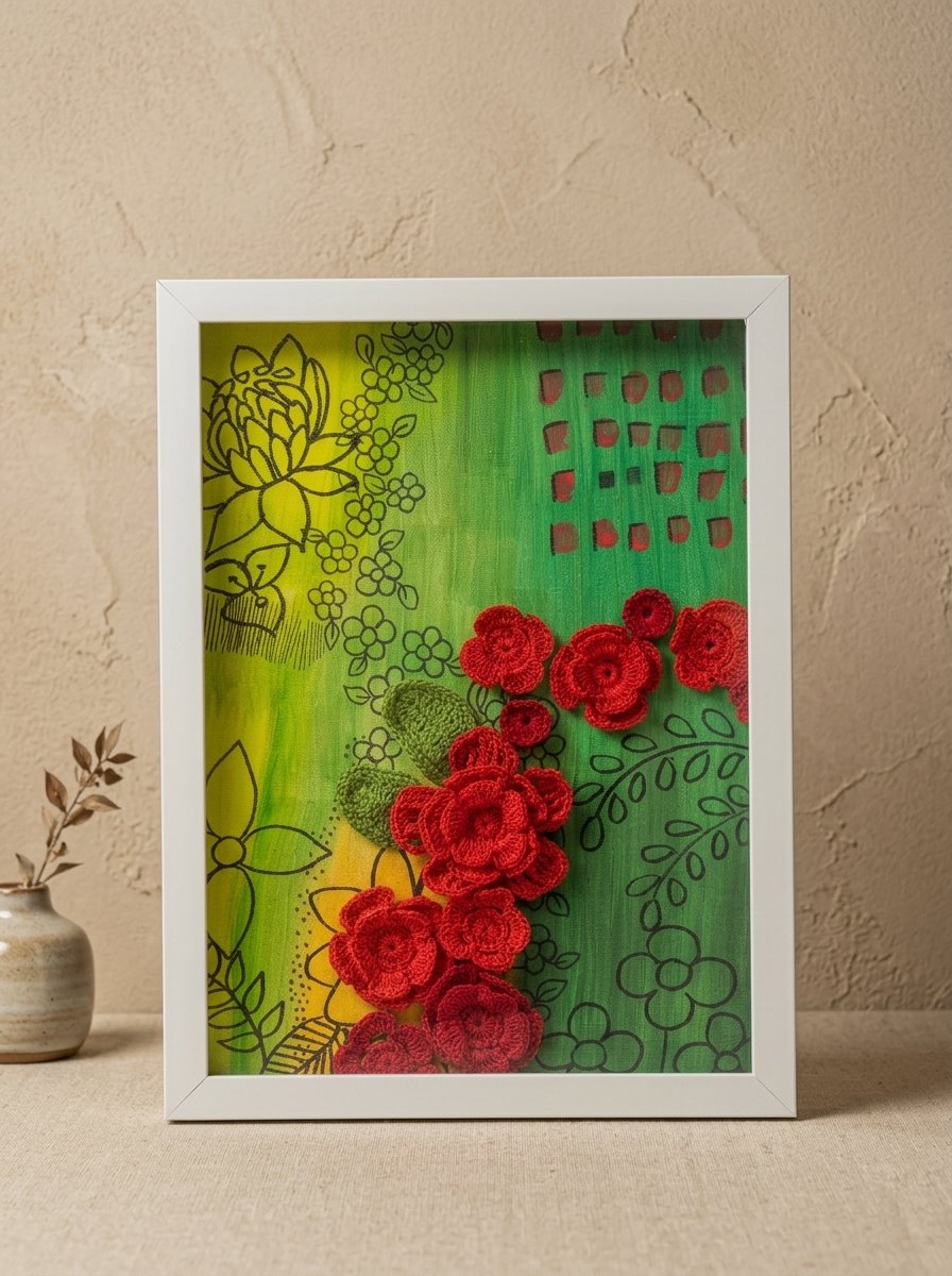 Crimson Cascade Crochet Wall Art