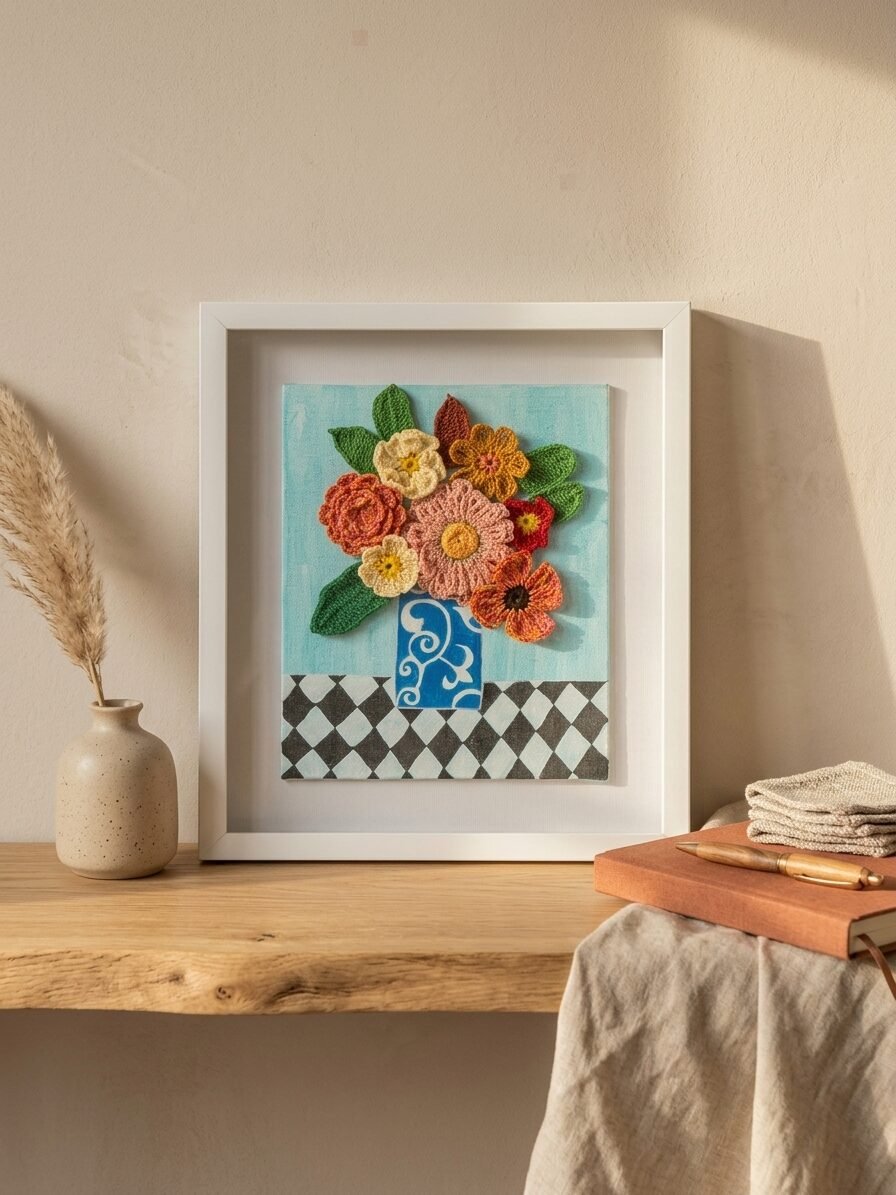 Threaded Garden wall art with delicate floral textures and decorative details