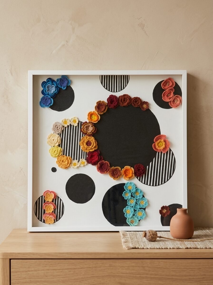 Beautiful botanical inspired illustration with flowers arranged in circular patterns