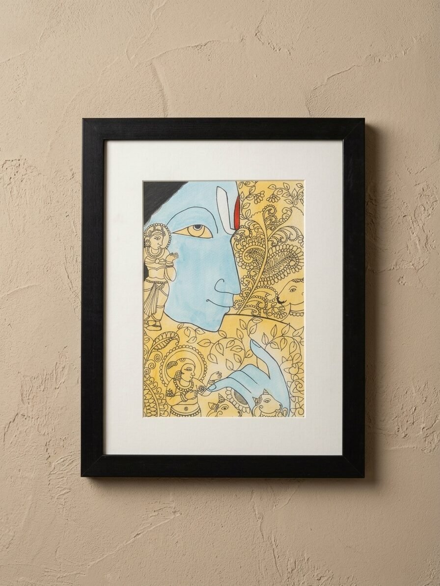 Doodle Vishnu Painting handcrafted framed devotional wall art by Lilium and Loft