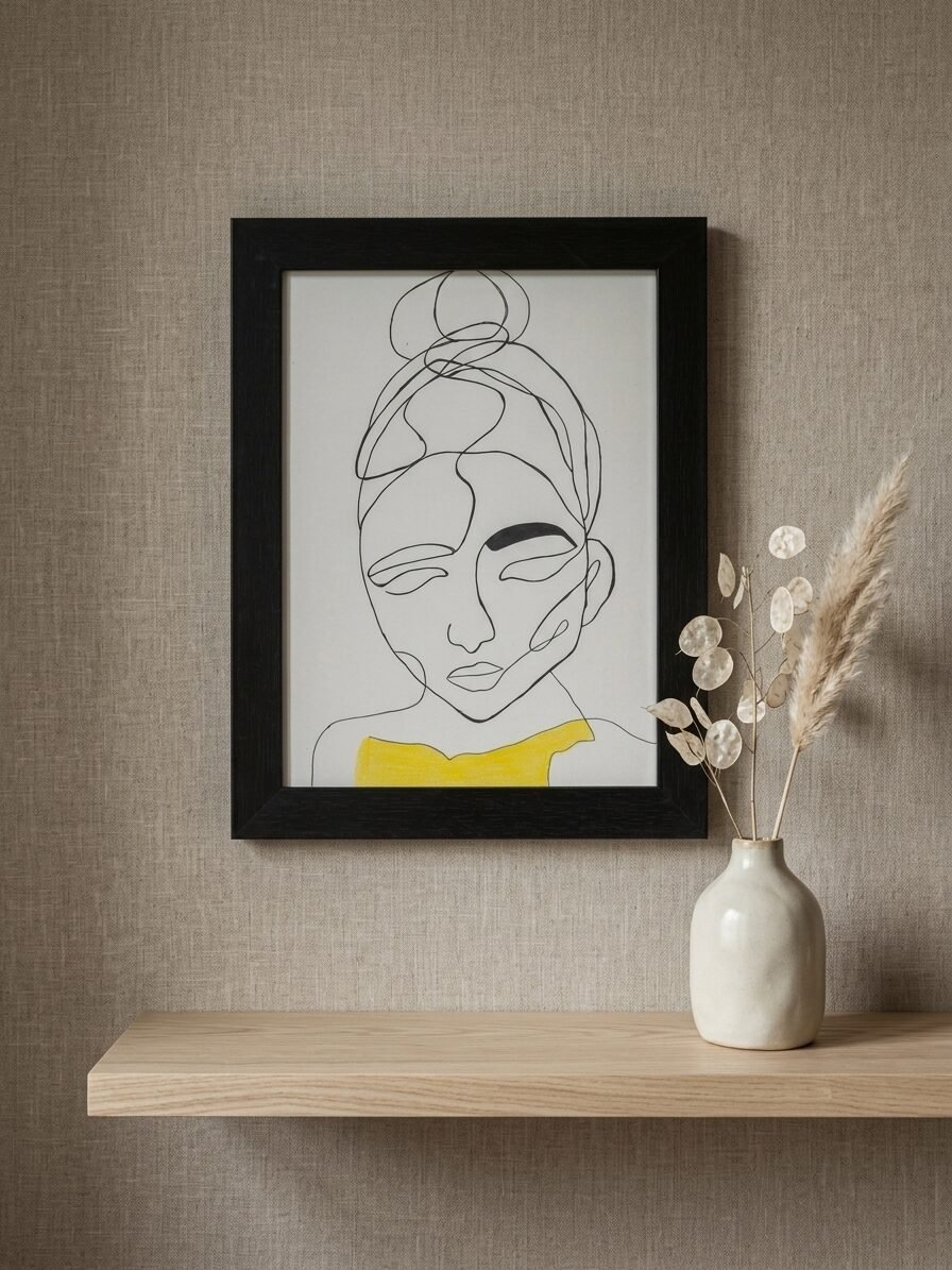 Handmade doodle illustration showcasing an elegant woman with artistic line patterns