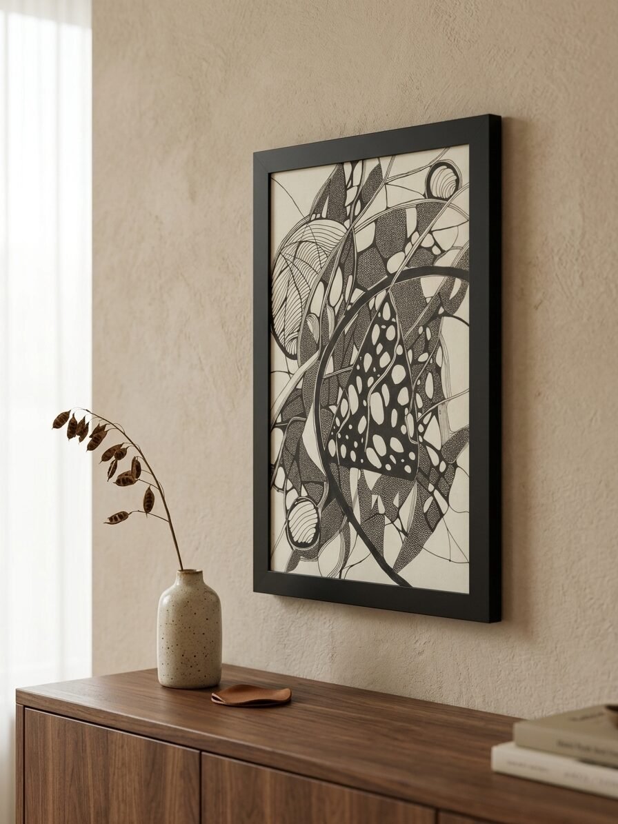 Modern illustration featuring intertwined designs and artistic textures