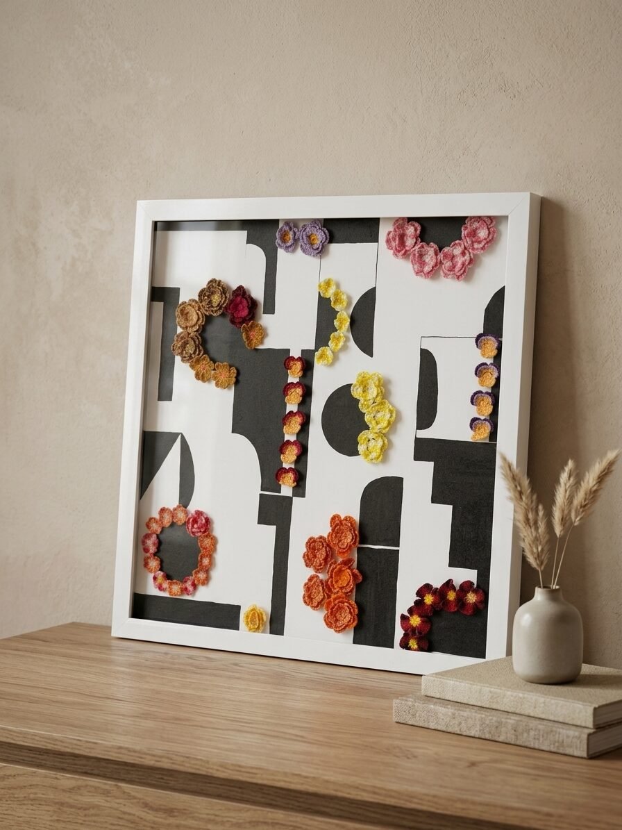 Geometric floral artwork with elegant patterns, colors, and artistic composition