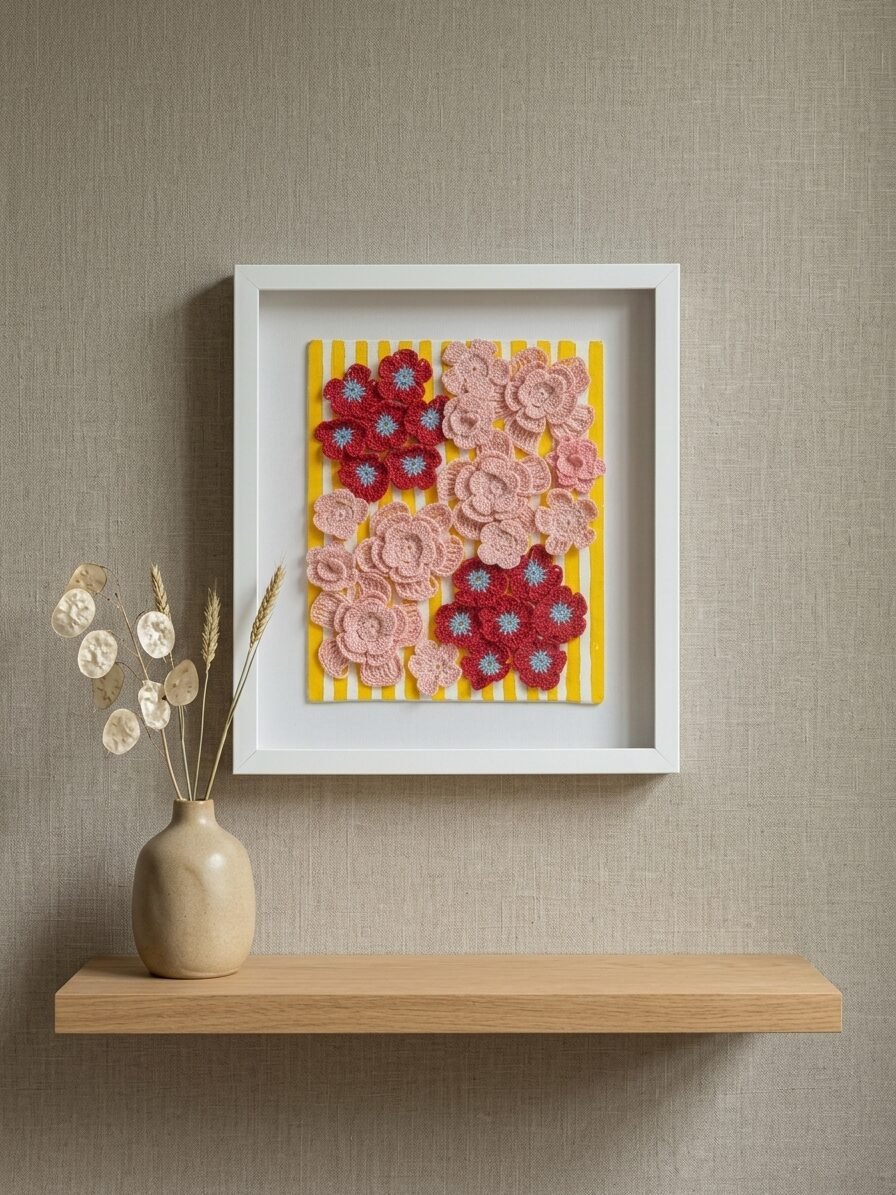 Handmade floral artwork showcasing blooming flowers and garden inspired beauty