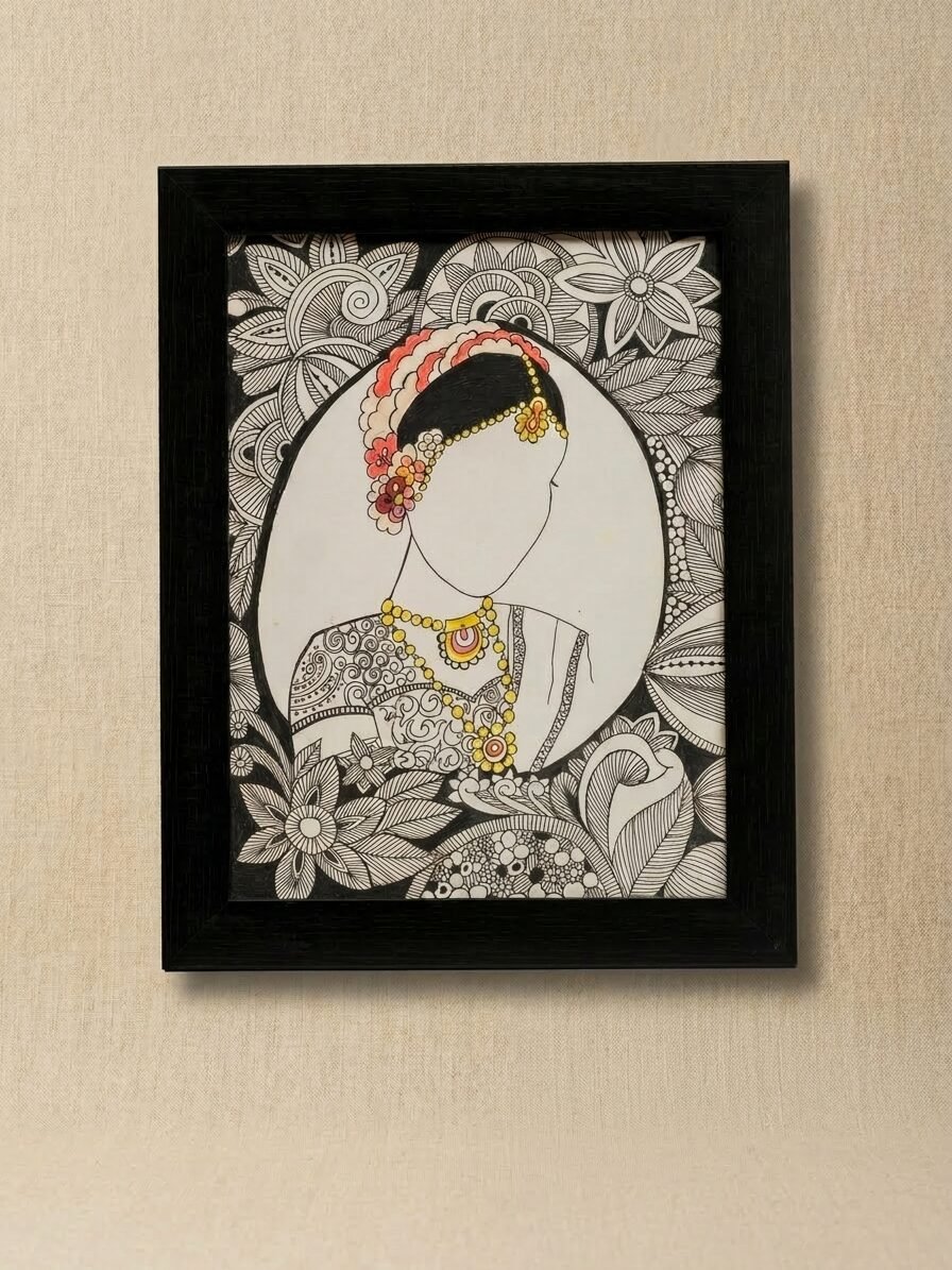 Faceless Queen Wall Art handcrafted Indian-inspired framed artwork by Lilium and Loft