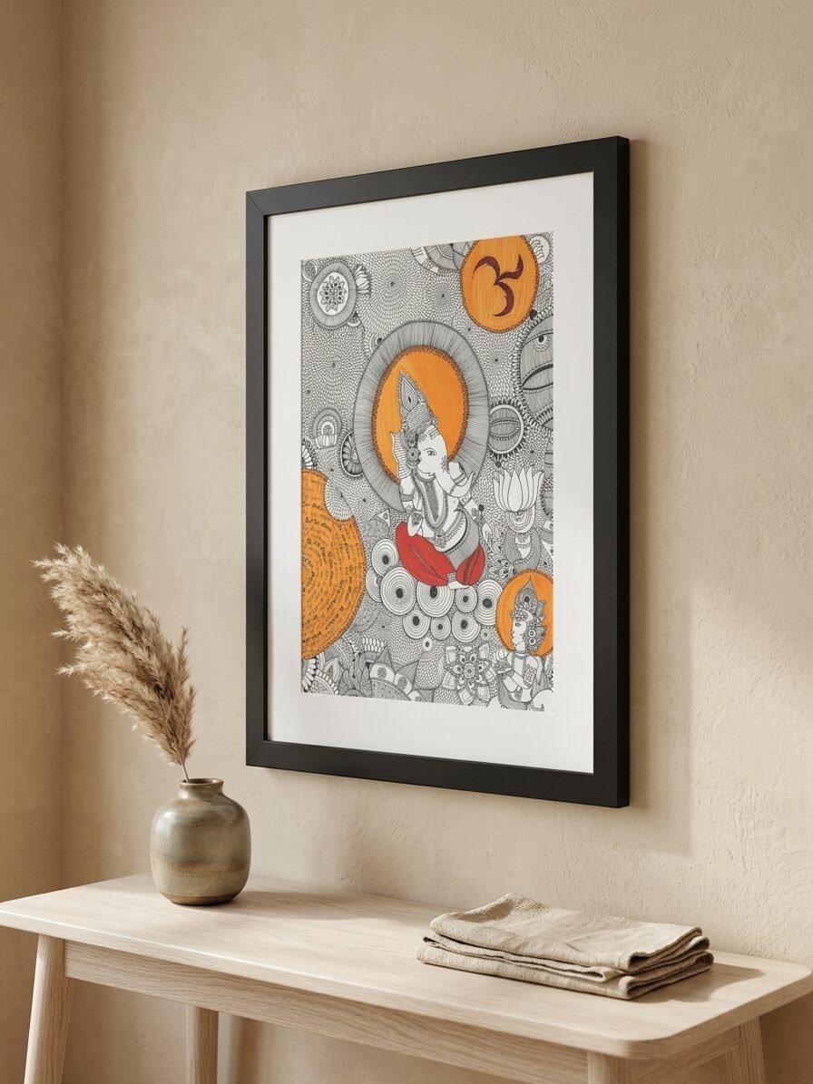 Traditional Ganapati illustration showcasing sacred symbols and creative design