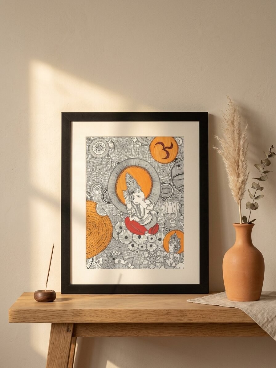 Handmade Lord Ganesha artwork inspired by Indian culture and spiritual traditions