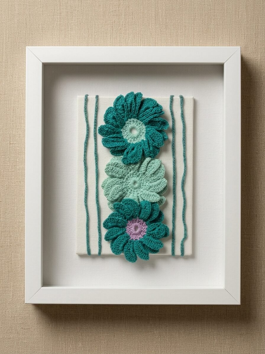 Green Flower Crochet Wall Art