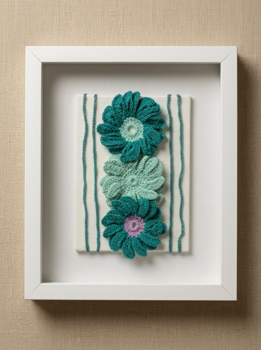 Green Flower Crochet Wall Art
