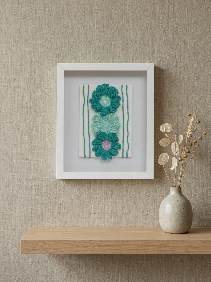 Handmade floral artwork showcasing a green flower with natural beauty and creative design
