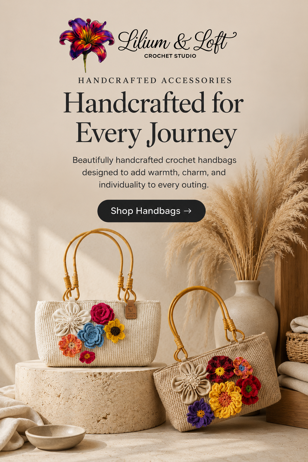 Elegant handcrafted crochet tote bag with a stylish woven design for modern women.