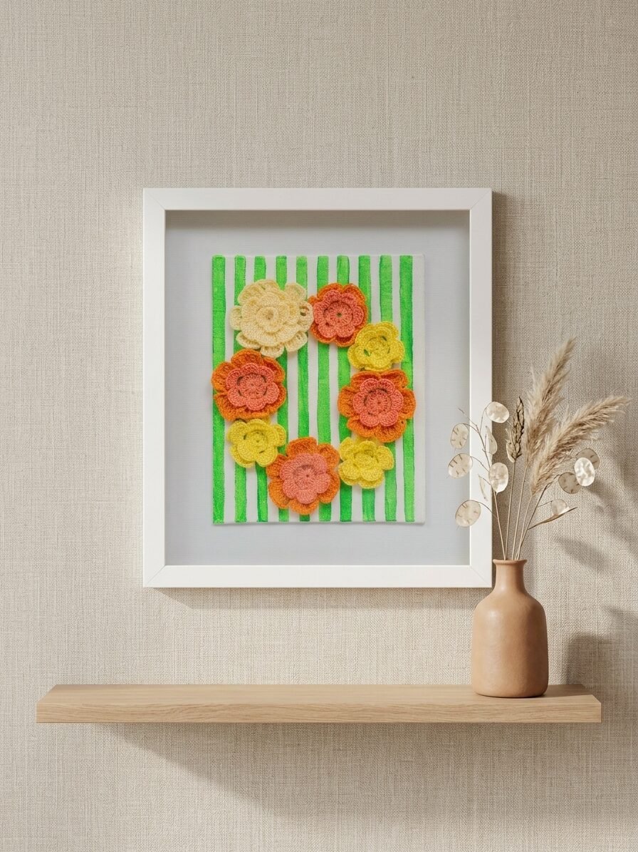 Handmade floral artwork showcasing an oval design with natural beauty