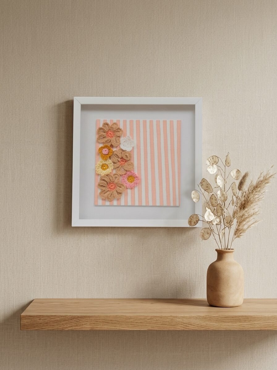 Handmade floral artwork showcasing delicate peach blossoms and natural beauty