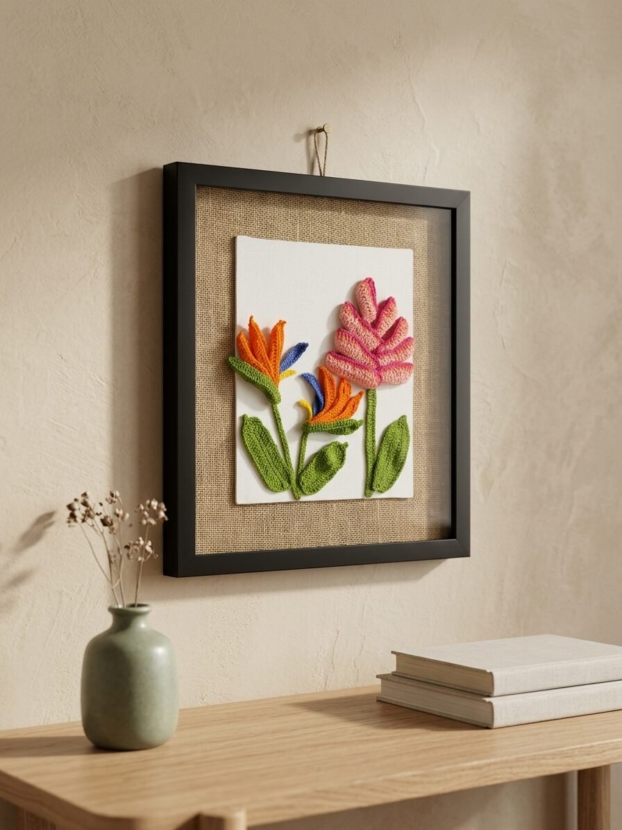 Tropical illustration featuring botanical elements and peaceful natural surroundings