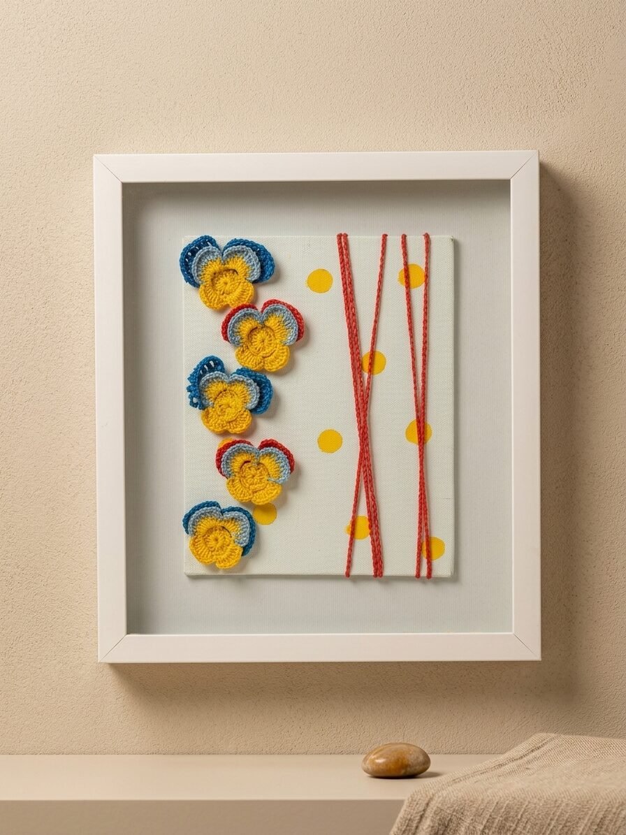 Pansy Flowers Crochet Wall Art
