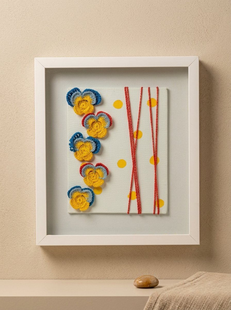 Pansy Flowers Crochet Wall Art