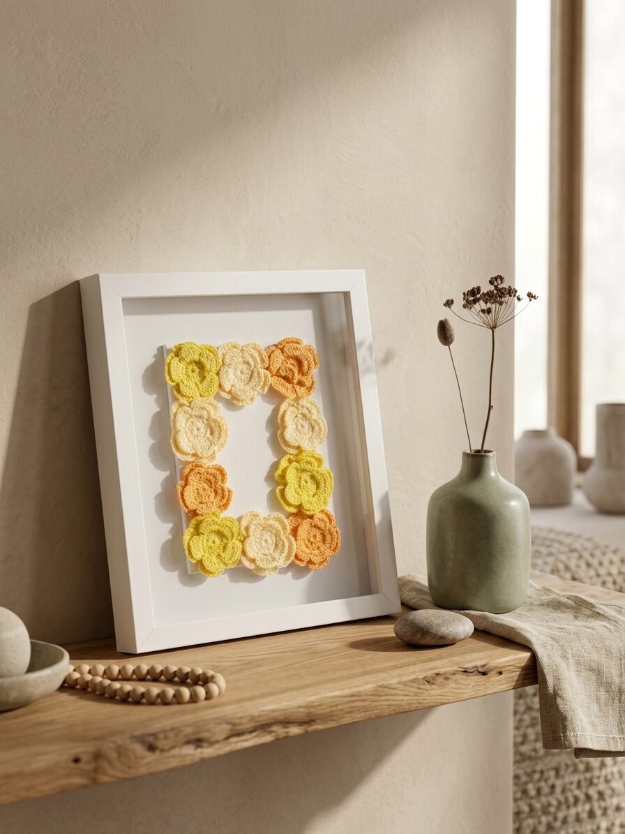 Handmade floral frame artwork showcasing decorative flowers and botanical beauty