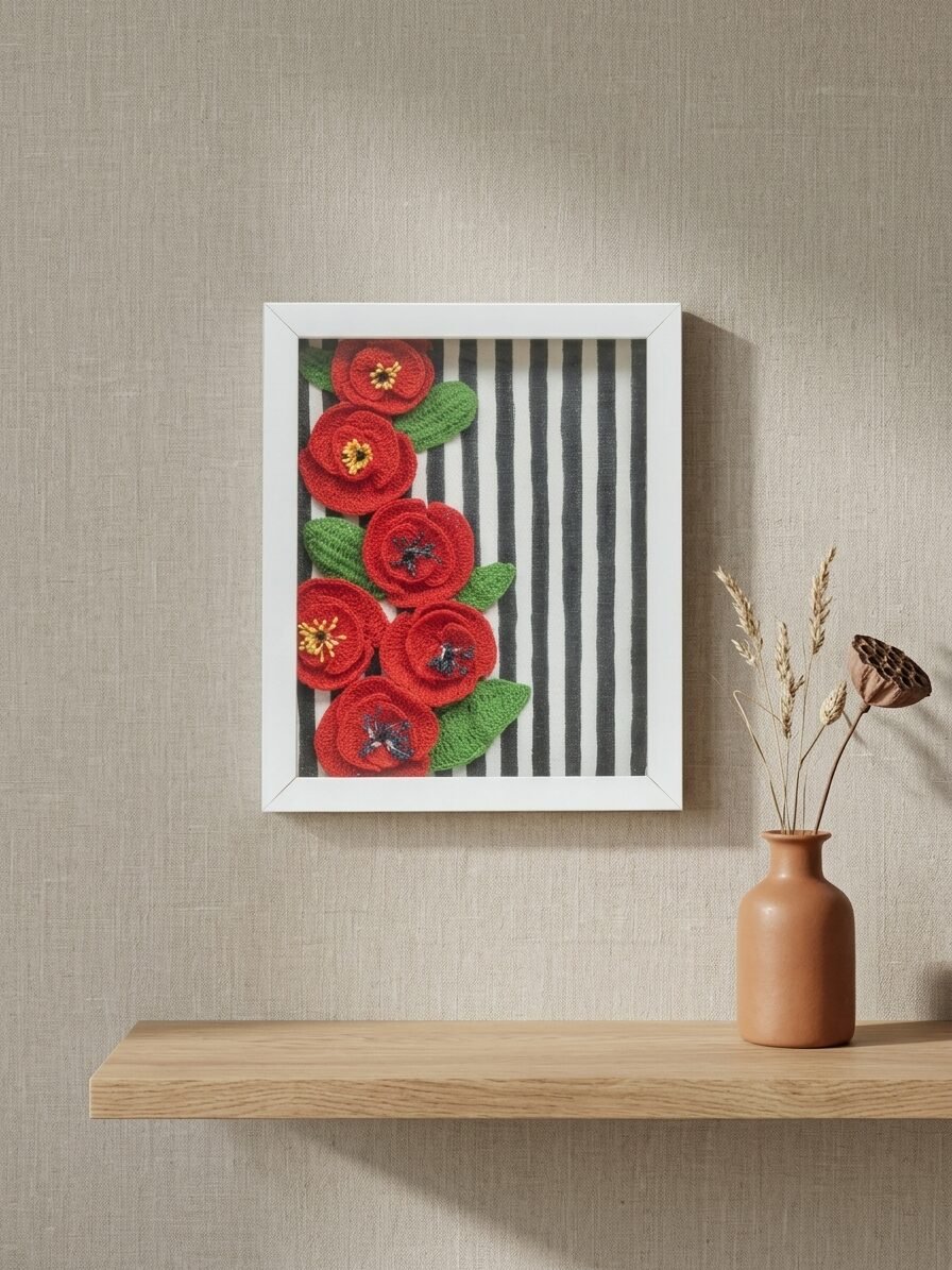 Handmade poppy flower artwork showcasing bright blooms and botanical beauty