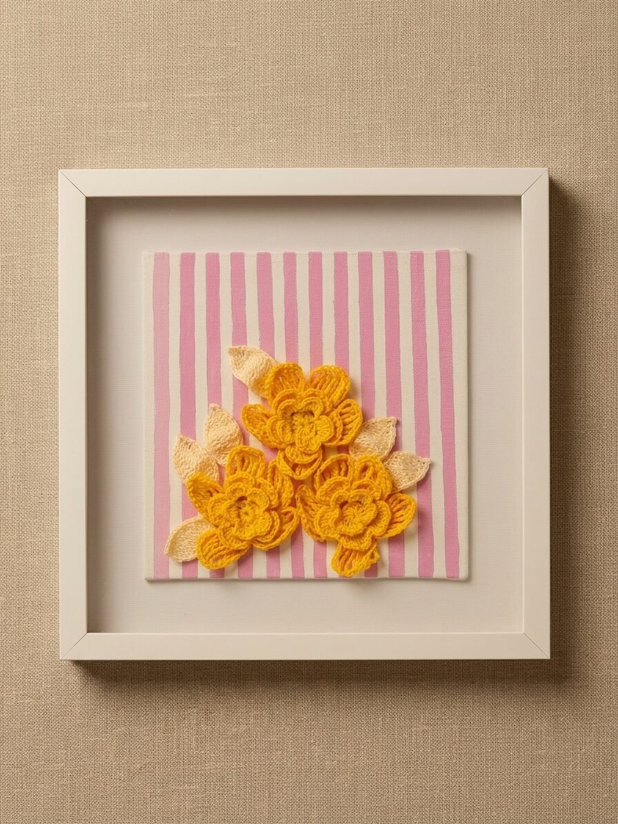 Pink Petal Glow Crochet Wall Art