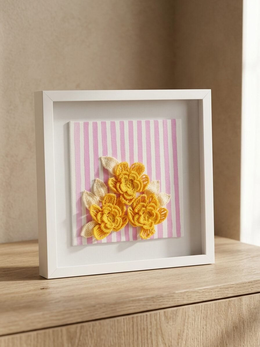 Handmade floral artwork showcasing pink blossoms and natural beauty