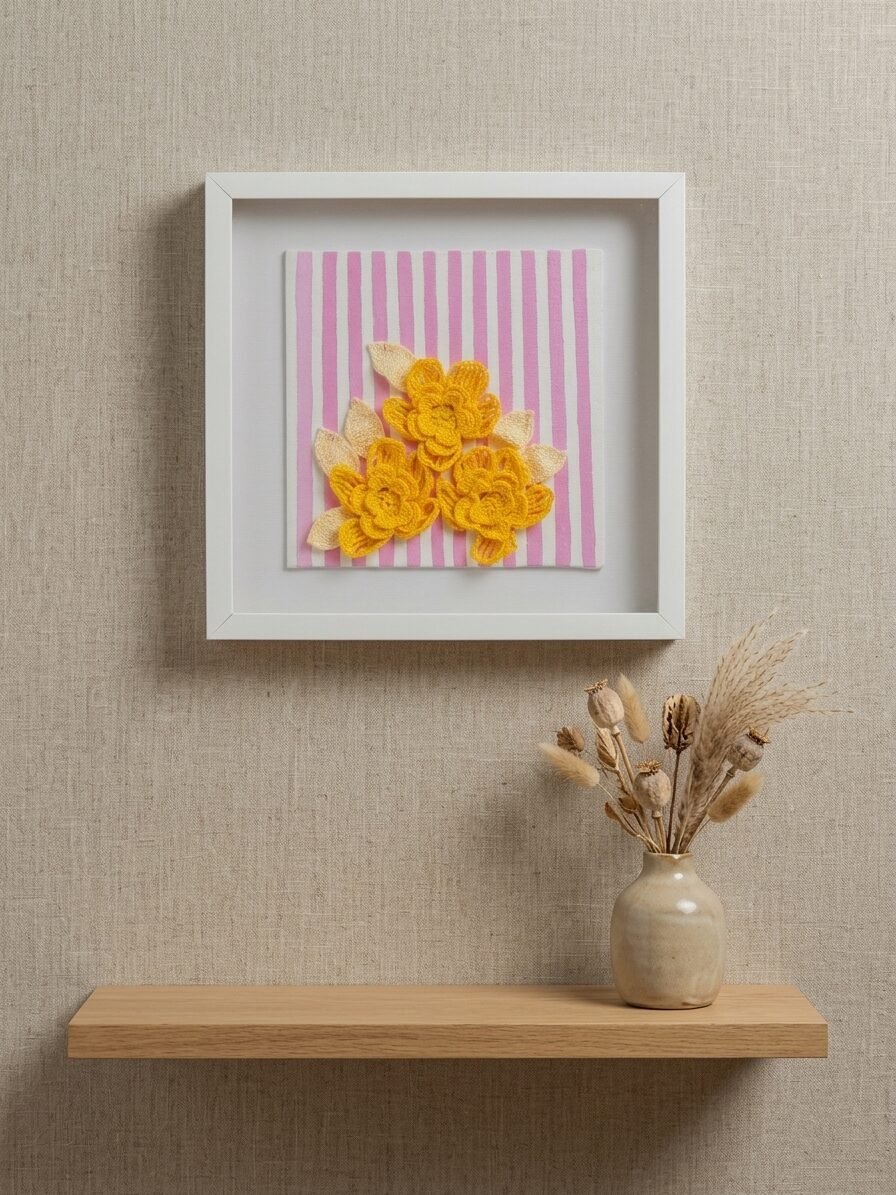 Handmade floral artwork showcasing pink blossoms and natural beauty
