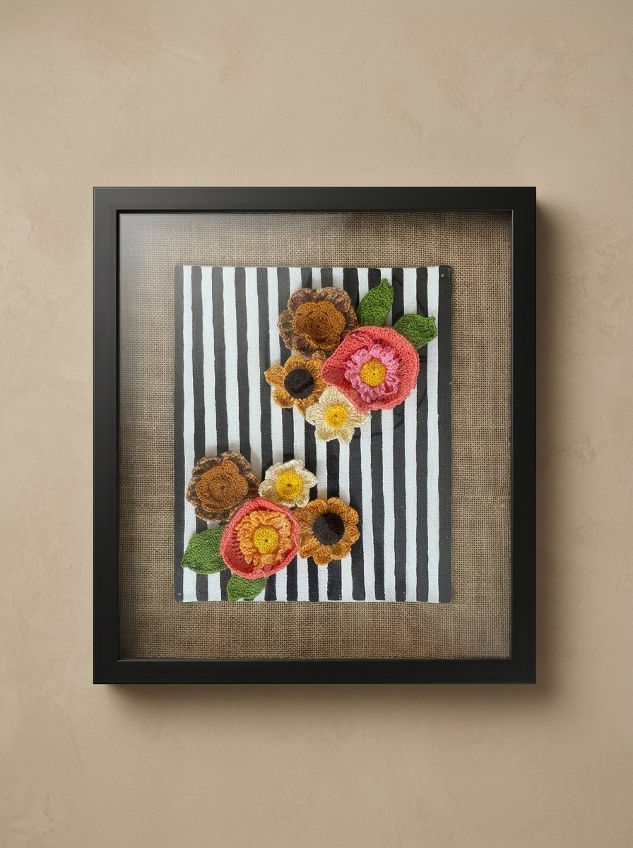 Rustic Blossom Handcrafted Wall Art with crochet rustic floral blooms