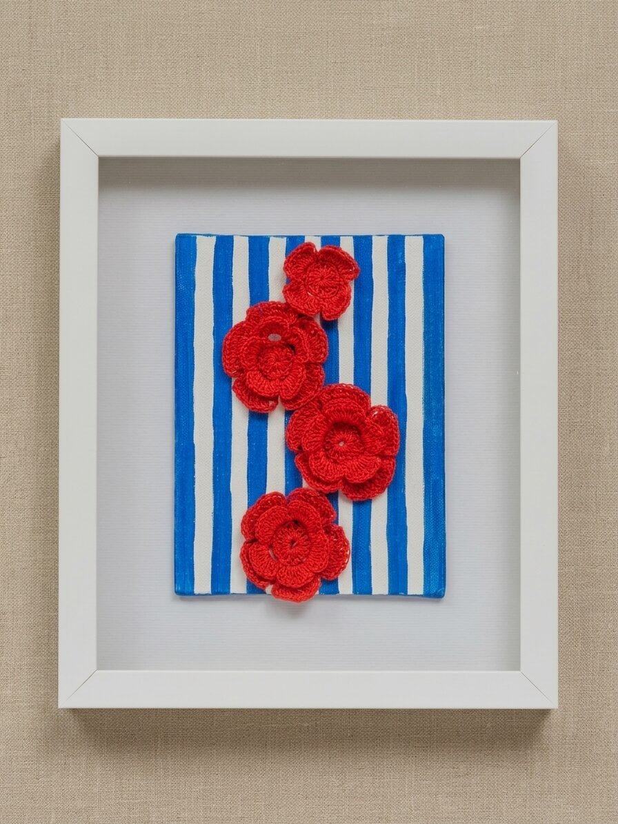 Ruby Blossoms Crochet Wall Art
