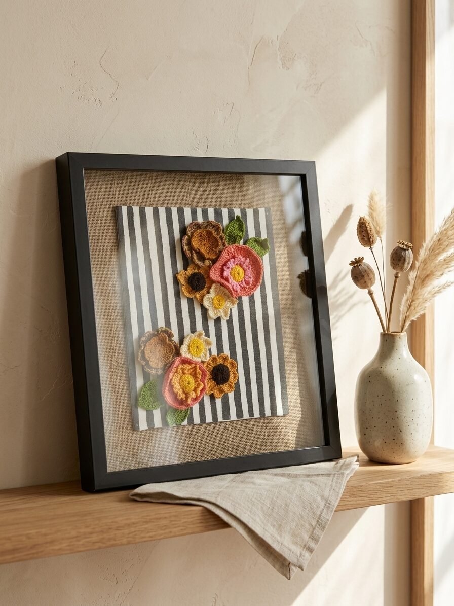 Handmade rustic floral artwork showcasing blooming flowers and botanical elements