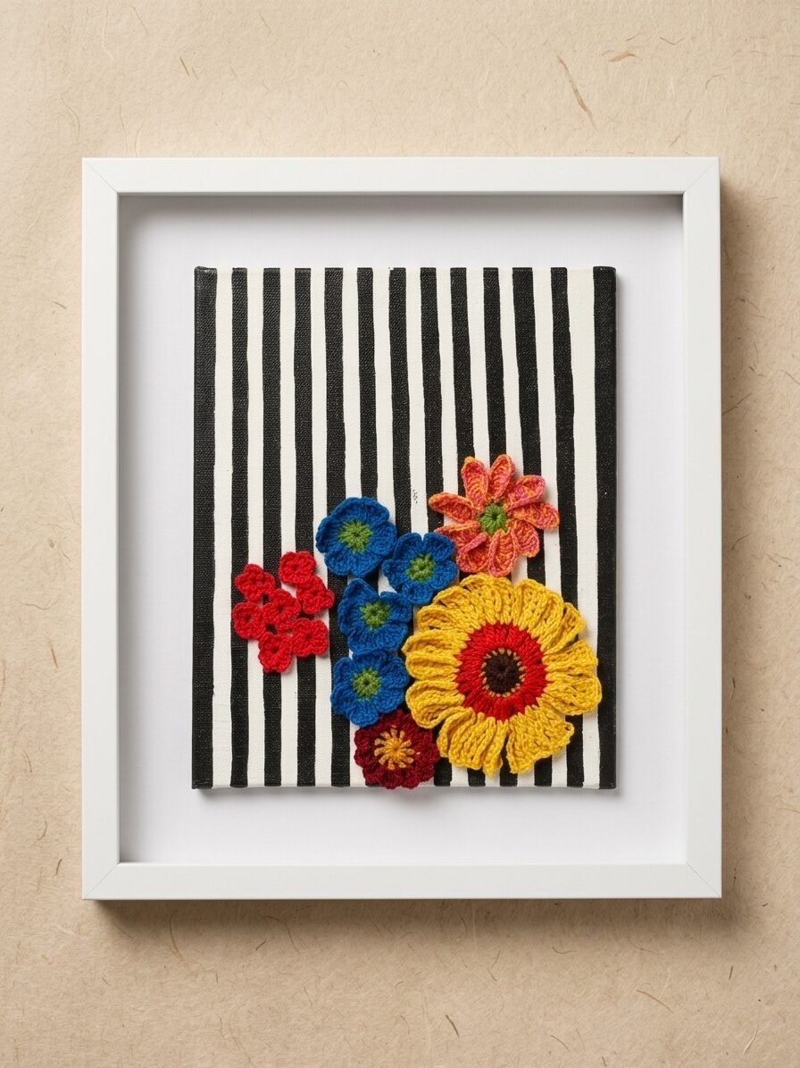 Sunburst Symphony Handcrafted Wall Art with crochet sunflower floral blooms