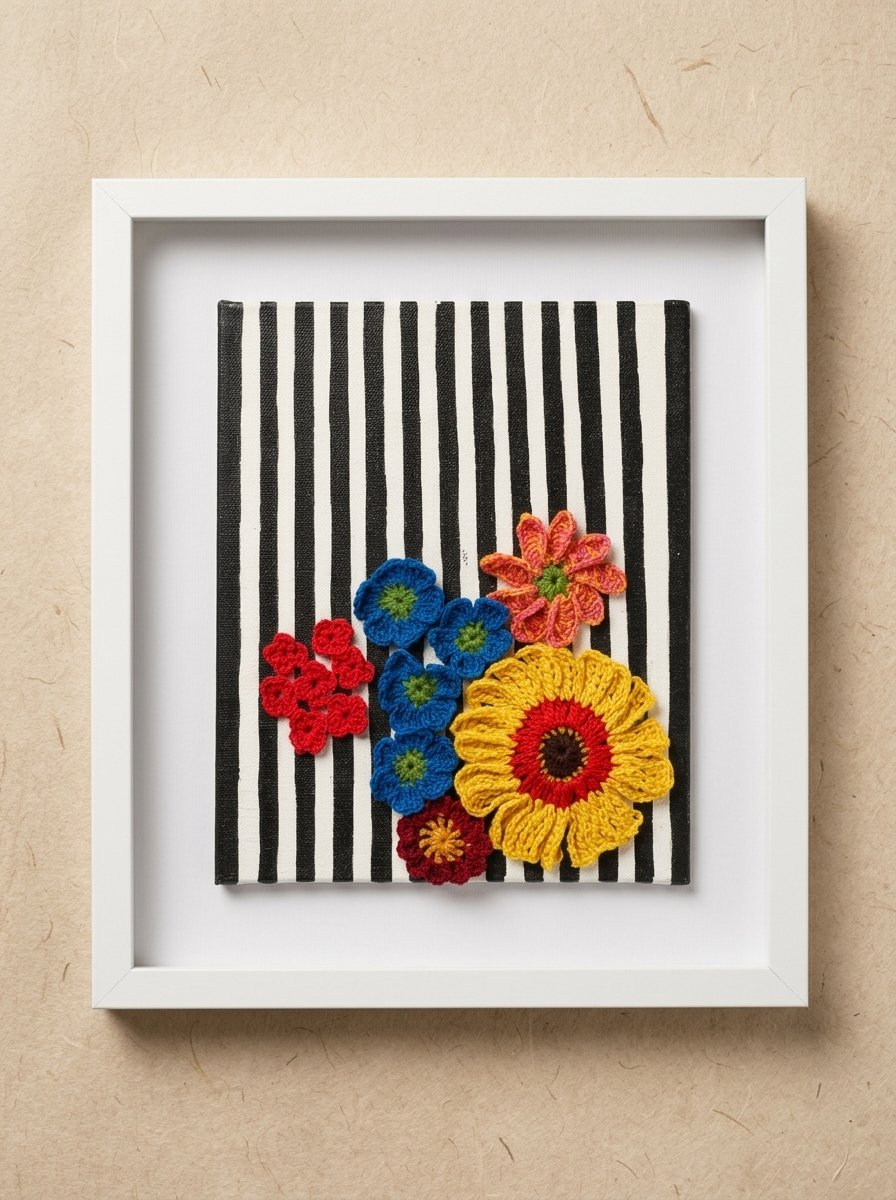 Sunburst Symphony Handcrafted Wall Art with crochet sunflower floral blooms