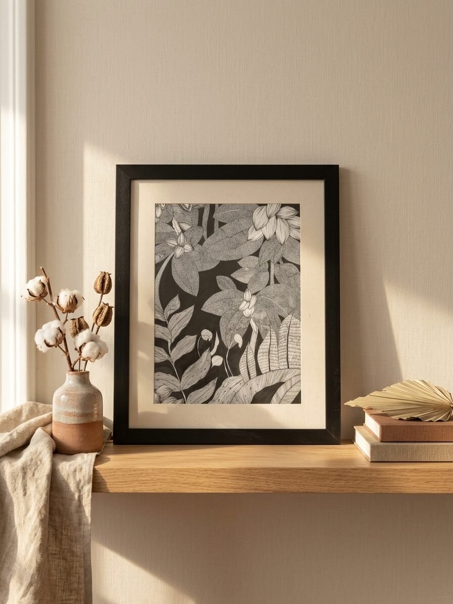 Handmade nature artwork showcasing peaceful woodland scenery and creative design