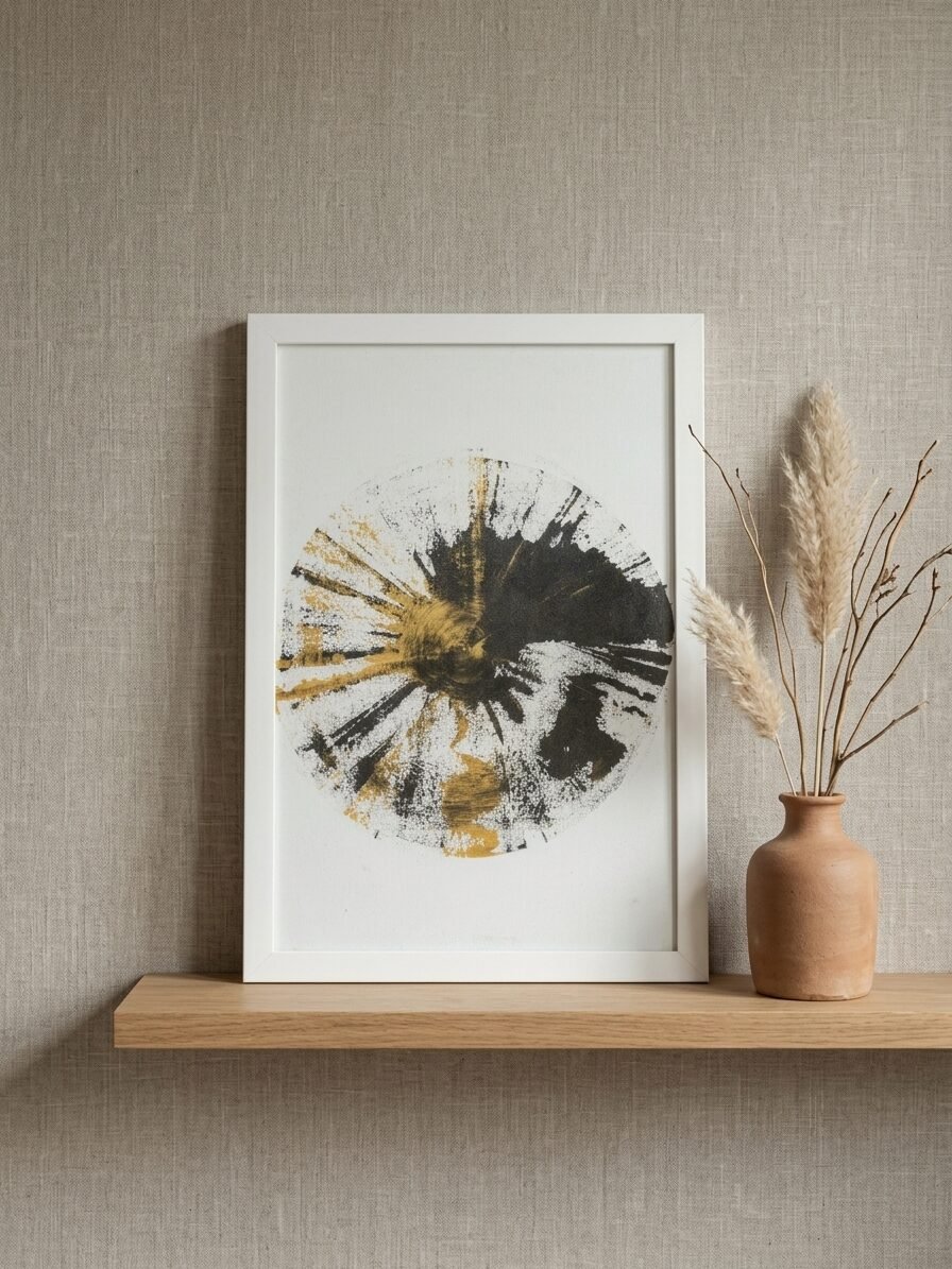 Handmade space inspired artwork showcasing an eclipse, light, and shadow effects