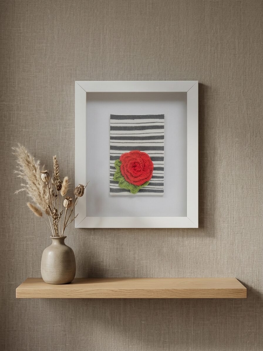 Handmade rose artwork showcasing a beautiful scarlet bloom and natural elegance