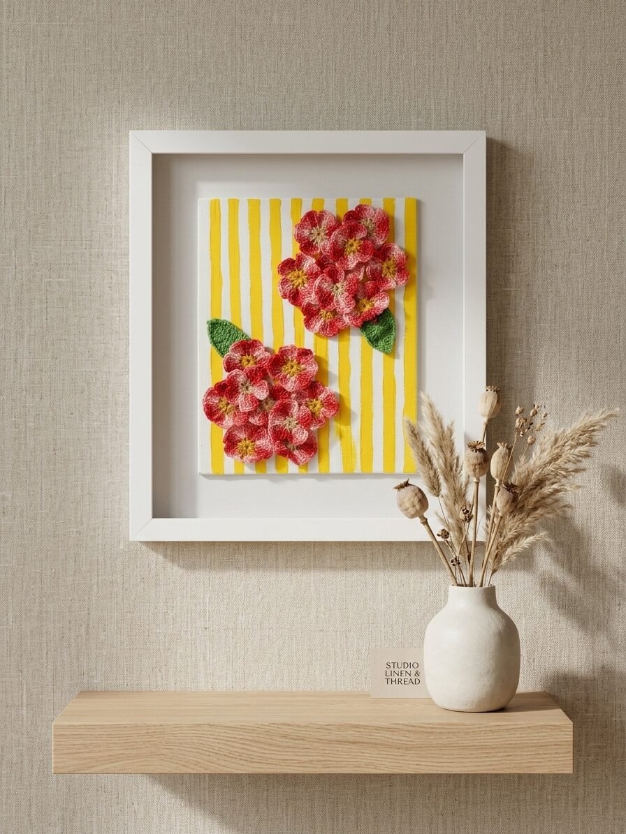 Handmade abstract artwork showcasing radiant stripes and warm colors