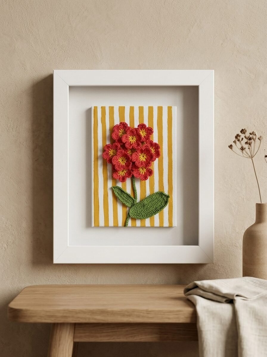 Floral illustration featuring bold scarlet colors and nature inspired patterns