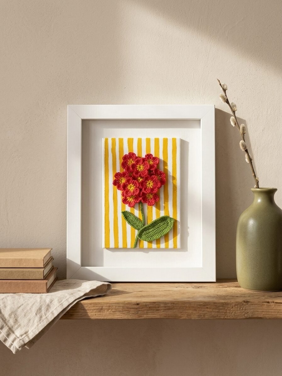 Handmade summer inspired artwork showcasing scarlet flowers and seasonal beauty