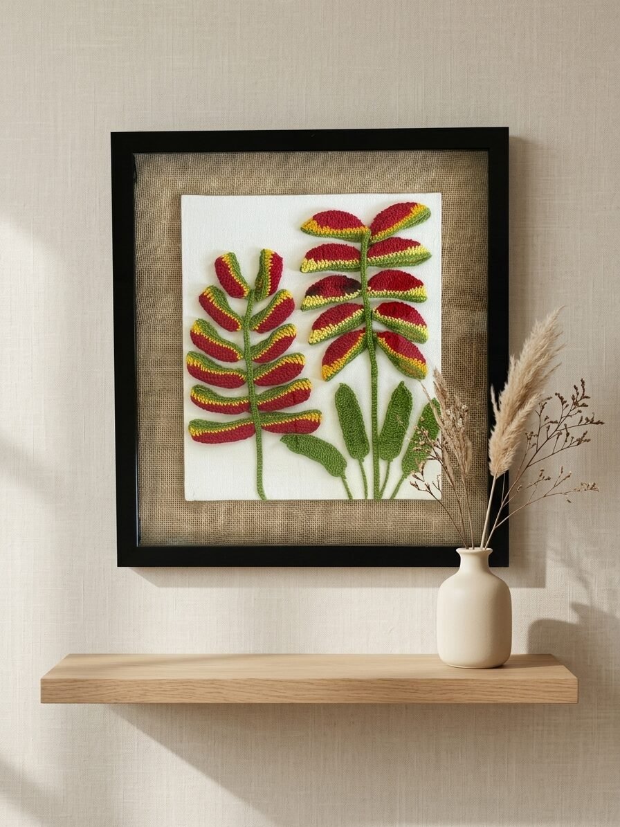 Handmade tropical artwork inspired by exotic leaves, greenery, and island beauty