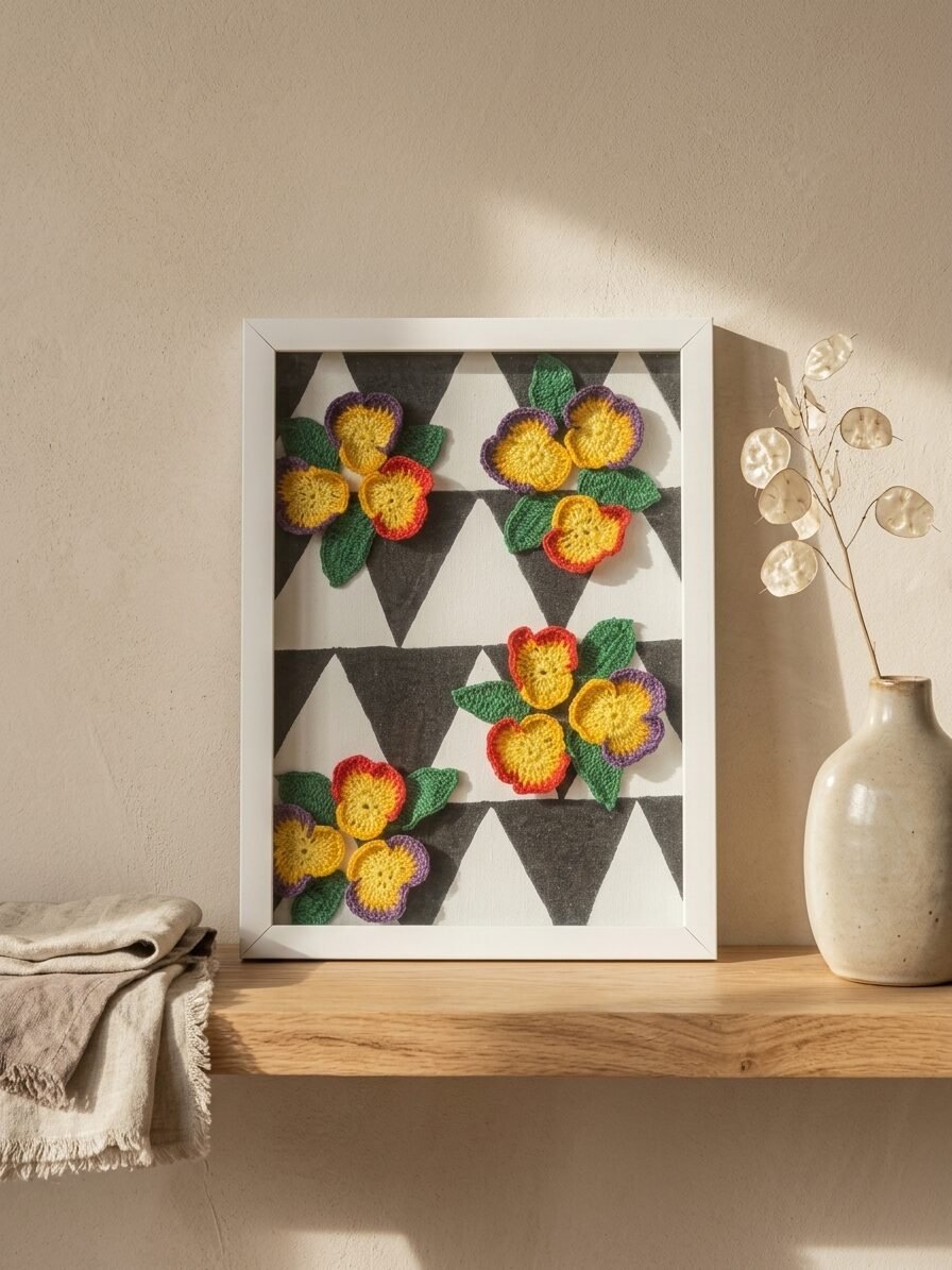 Triflora artwork featuring three flowers, botanical elements, and elegant artistic details