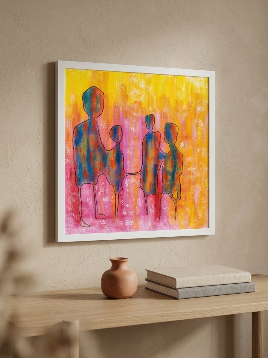 Creative illustration showcasing a gathering of people with expressive designs
